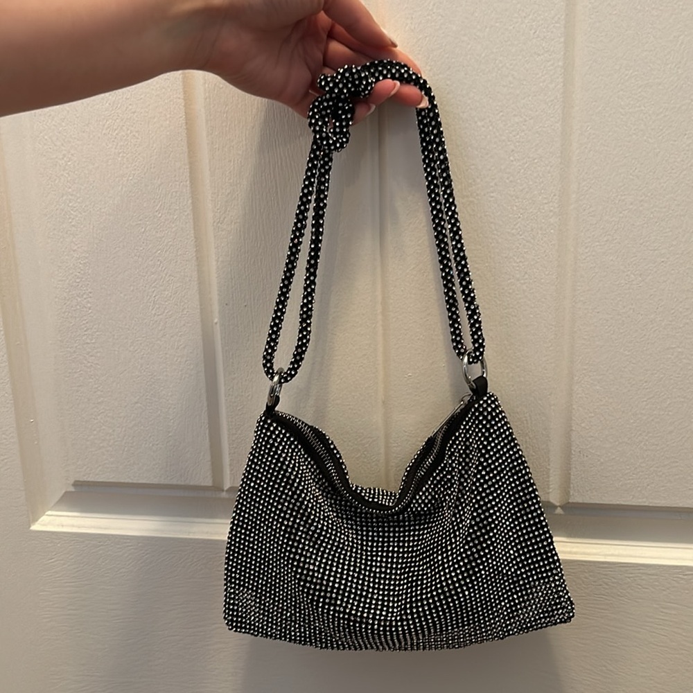 NWOT Rhinestone Black and Silver Shoulder Bag - Picture 5 of 6